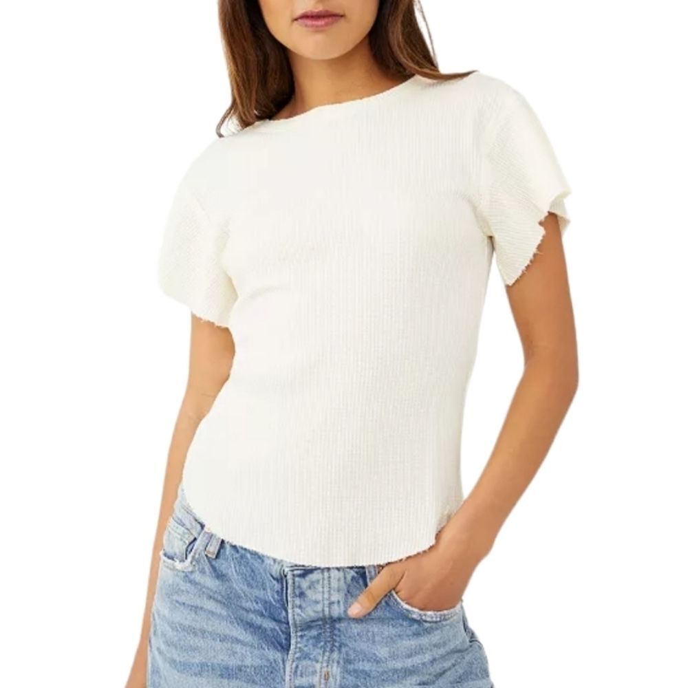 FREE PEOPLE What's Up Baby Cotton Waffle T-Shirt SIZE XSMALL‎